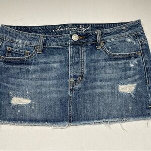 2000s Vintage Y2K American Eagle Outfitters Distressed Blue Mini Skirt
